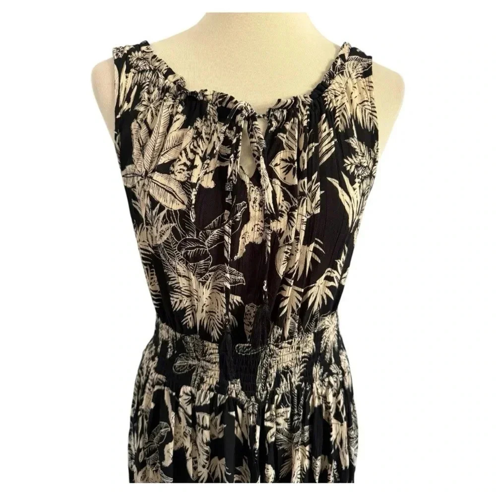 NWT Lola P Black Tan Sleeveless Stress Tropical Zoo Animal Print Dress Size M - Picture 2 of 16